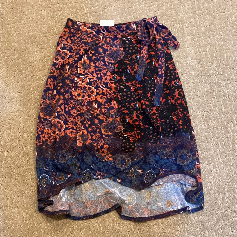 Maeve Purple and Orange Asymmetrical Wrap Skirt Cocktail